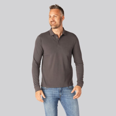 Bambus langærmet polo i mørkegrå til mænd