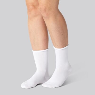 Bambus strømper m. rullekant i hvid til damer