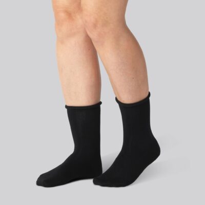 Bambus strømper m. rullekant i sort til damer